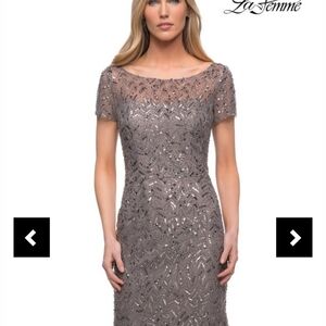 La Femme Gray Embellished Women's Dress